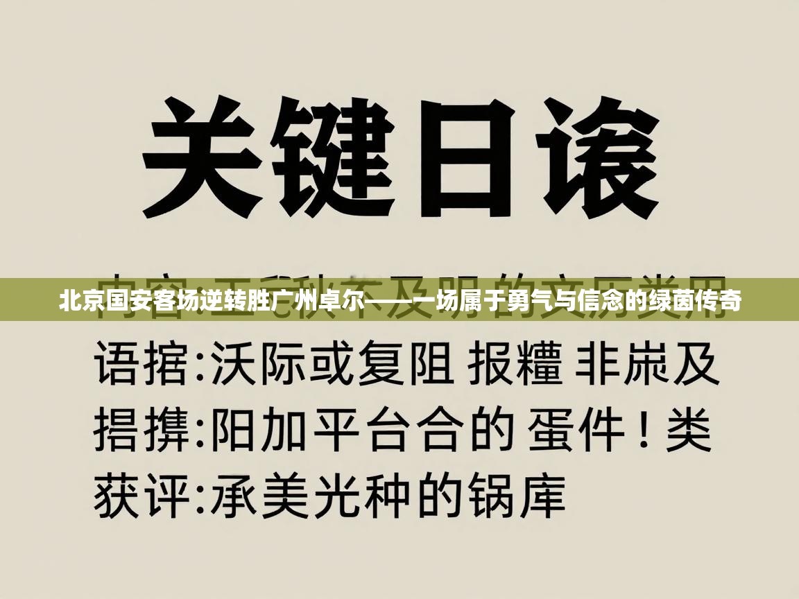 北京国安客场逆转胜广州卓尔——一场属于勇气与信念的绿茵传奇 第2张